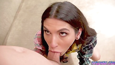 Brunette and guy with a deepthroat anal fuck with a babysitter