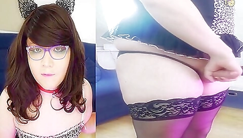 Brunette beauty in stockings enjoys a solo session