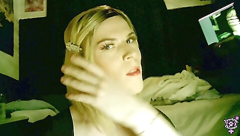 Bright blonde babe gets rammed by a large dick in her ass