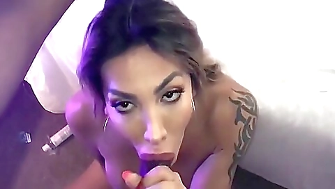 Amateur brunette tattooed bitch with big black cock