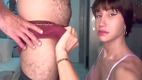 Charming amateur tranny sucking big dick before anal