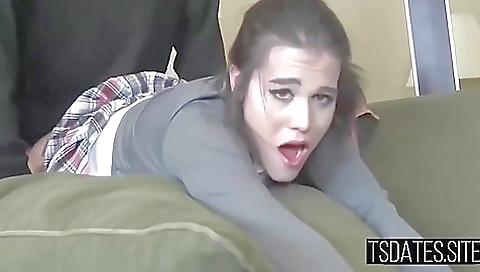 Anal sex with a pretty brunette tranny in the form of a homemade video