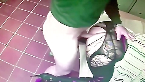 Brunette milf is fucked in doggy style in cross dressing