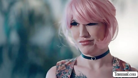 Redheaded shemale gets her cunt fucked by a stepbrother