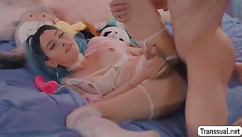 Busty lady got fucked with a big dildo and a deepthroat